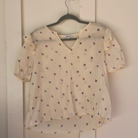 Madewell Cotton Embroidered Popover Blouse - Picture 5 of 7